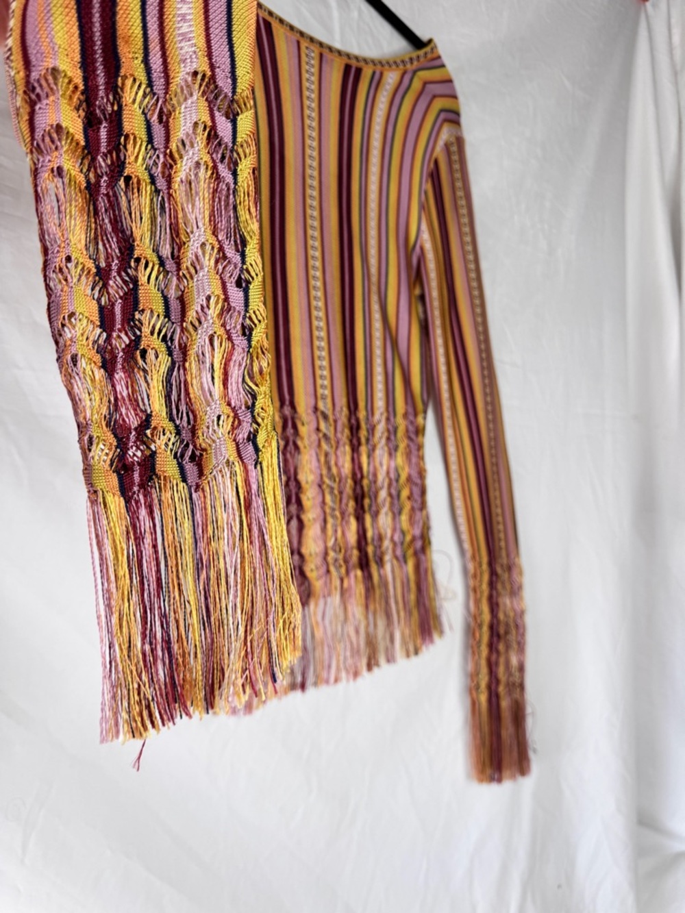 Christian Dior by John Galliano Vintage Striped Fringe V-Neck Long Sleeve Top - Picture 12 of 14